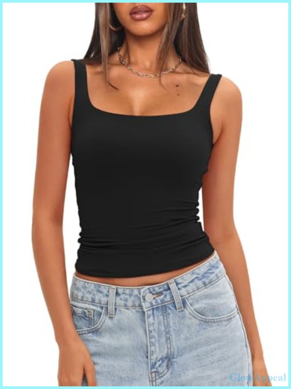 Square Neck Padded Tank Top Built in Bra Seamless Slim Fit Casual